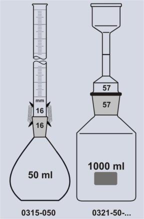 0312-50-100 DILATOMETER 50ml, NS10, KPG Rohr D. 5mm Innen ; Skale 0-220 in mm-teilung, mit Häkchen und Federn Art. Nr.