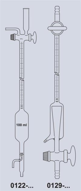 7 CHLOR-BÜRETTE / BURETTES CHLORLINE Glashahn NS14,5/1,5mm, Gesamtinhalt 100ml Ringmarke with glass-stopcock Teilung Glasart Art.Nr.
