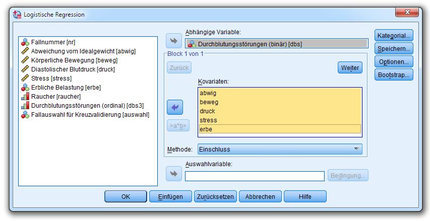 Logistisch Rgrssionsanalys mit SPSS Aus didatischn Gründn wird dr Präditor RAUCHER bis zum Abschnitt.7 ignorirt.