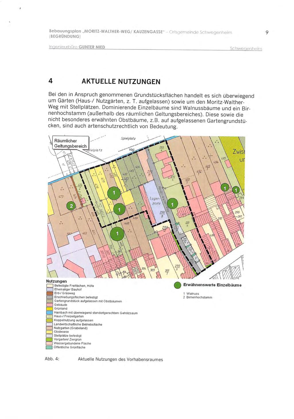Bebauungsplan MORITZ-WALTHER-WEG/ KAUZENGASSE" - Oflsgemeinde incienieuihüio GUNTER NIED Schwecienhüirn 4 AKTUELLE NUTZUNGEN Bei den in Anspruch genommenen Grundstücksflächen handelt es sich