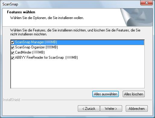 Installation unter Windows 7. Markieren Sie die Kontrollkästchen der Programme, die Sie installieren möchten und klicken dann auf die [Weiter] Taste.
