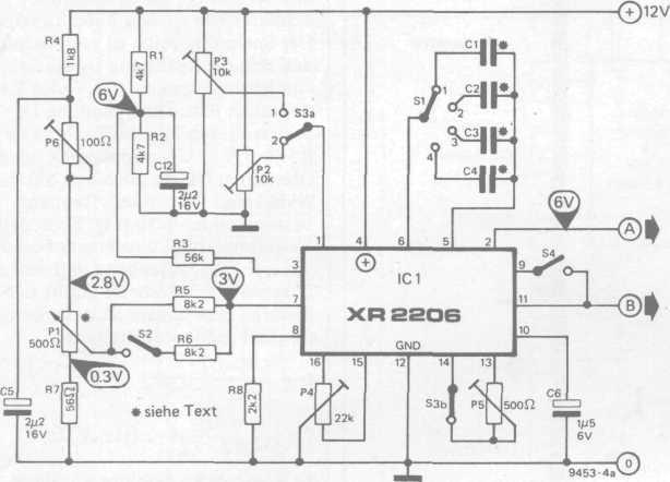 Das Rechteck- und Impulssignal liefert der Ausgang B des Generators, bei diesem Ausgang handelt es sich um den Kollektoranschluß eines im IC enthaltenen Schalttransistors (siehe Bild 1).