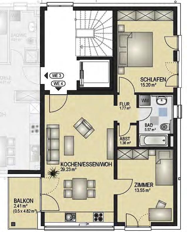 Wohnung Nr. 4 Wohnung links 1. Obergeschoss 3½ W4 links 1. OG 1. Obergeschoss Kaufpreis Flur 1,77 qm Wohnung 355.
