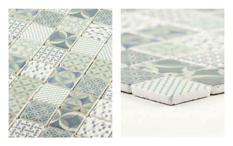 PM412 11,69 Mosaikmatte/-fliese, Farbe: weiß, petrol gemustert, Oberflächeneigenschaft: glatt, Material: 