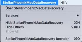 Menüs StellarPhoenixMacDataRecovery Über StellarPhoenixMacDataRecovery Hier finden Sie Informationen zu Stellar Phoenix Mac Data Recovery.
