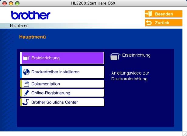 Das Druckerkabel wird erst bei der Treiberinstallation angeschlossen. 1 Legen Sie die beiliegende CD in das CD-ROM- Laufwerk ein. Nun erscheint automatisch das erste Fenster.