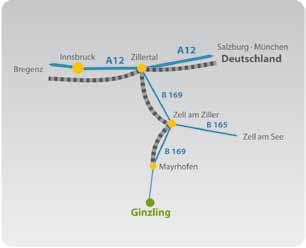 40 41 Anreise Mobilität vor Ort Anreise mit Bahn und Bus Osten, Norden: Von Wien/Linz/Salzburg/ München über Rosenheim, Kufstein bis nach Jenbach.