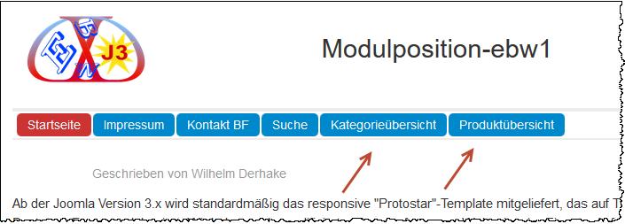 Beispiel mit dem Joomla Template ProtoStar: Die Konfigurationen dieser beiden Menüeinträge sind identisch mit denen im von HikaShop angelegten Menü HikaShop default menus.