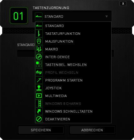 Tastenzuweisungsmenü Anfangs ist jede Maustaste auf STANDARD eingestellt. Du kannst jedoch die Funktionen dieser Tasten ändern.