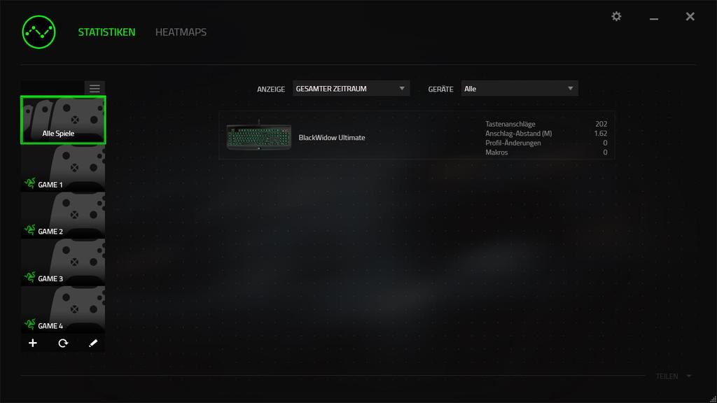 SPIELELISTE Statistiken & Heatmaps funktionieren durch das Nachverfolgen und Aufzeichnen der Verwendung aller unterstützten Geräte für jedes Spiel.