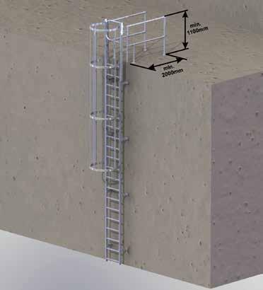 DIN EN ISO 14122-4: Ortsfeste Steigleitern an maschinellen Anlagen Ein- und Mehrzügige Steigleitern mit Rückenschutz Einzügige Steigleiter mit Rückenschutz (bis maximale Steighöhe 10 m) Steighöhe bis