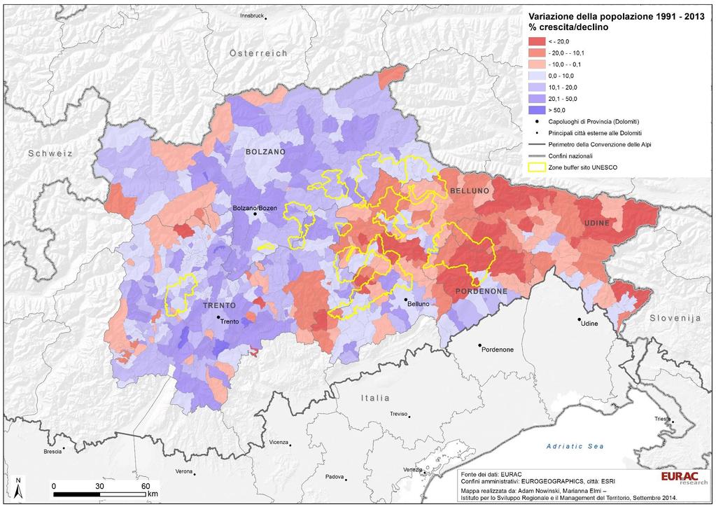Dolomiten UNESCO-Welterbe: Wechselwirkungen mit dem Tourismus Demographische