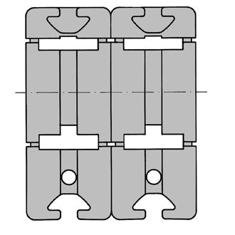 Mögliche Anordnung von zwei parallelen Zahnriemenumlenkungen 8 40 R25 für getrennte Antriebe auf einem Profil bzw.