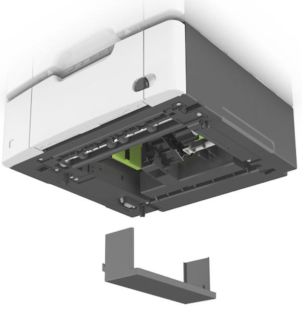 Konfiguration eines weiteren Druckers 19 Installieren einer 650-Blatt-Doppelzuführung Der Drucker unterstützt eine optionale 650-Blatt-Doppelzuführung (Fach 2) mit integrierter Universalzuführung.