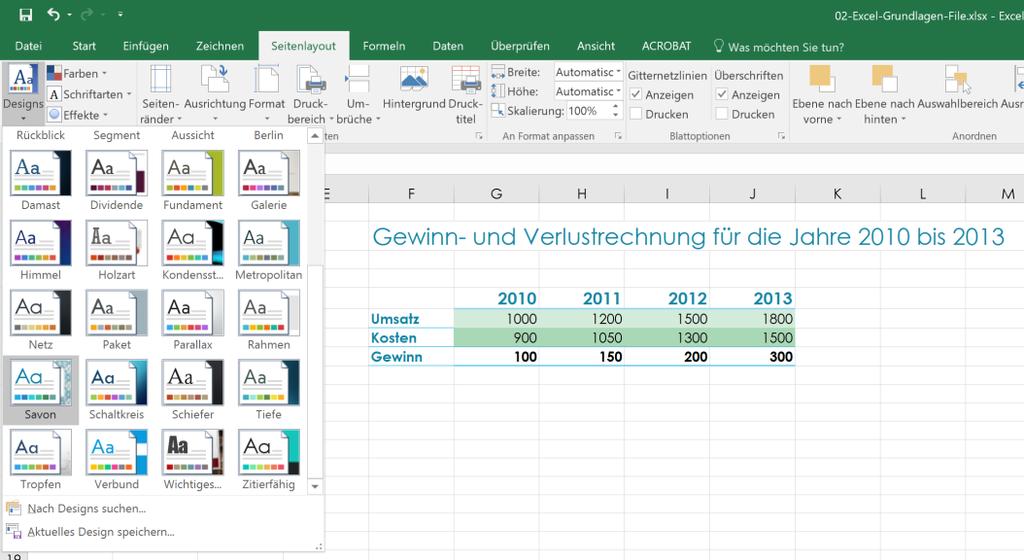 Informationen gestalten Ein anderes Design wählen. Ein anderes Design wählen Aktivieren Sie die Registerkarte Seitenlayout. Klicken Sie auf die Schaltfläche Designs.