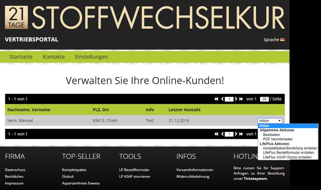 Online-Kundenverwaltung Daten