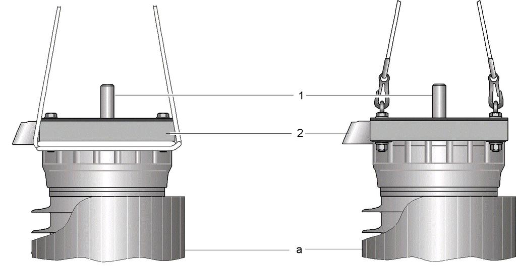 7 Montage des unteren Ableiterbausteins Die oberen Bausteine werden mit einer geeigneten Hebevorrichtung (Kran, Seilzug) mittels Stropps und Tragösen auf den unteren gesetzt.
