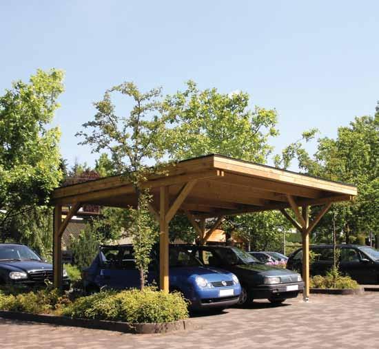 Hockenheim Doppel-Carport mit Flachdach B 540 x L 512 x H 264 cm, Einfahrtshöhe 242 cm 11201 Bausatz ohne Dacheindeckung, nur Holzbausatz inkl. Montageset und H-Anker 97021 Bausatz inkl.