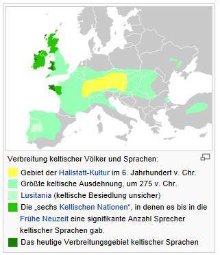 Illustration des Problems Karte in Artikel Kelten auf Wikipedia zeigt das Problem der Vermantschung von Kriterien: Hallstatt-Kultur (archäologisch), Lusitania