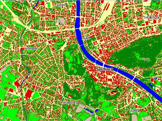 Planungsrelevante Datengrundlagen für Österreich: LISA Land Information System Austria Abb. 1: LISA Ergebnislayer für Salzburg: Landbedeckung (li.) und Landnutzung (re.). demonstrieren (Abb. 1).