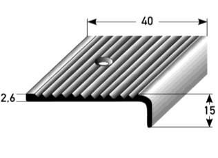 Farbe/colour L / l (m) Treppenkante 15 x 40 mm, Aluminium eloxiert, gebohrt stair nosing 15 x 40 mm, aluminium anodized, drilled farbig Aluminium blank aluminium plain professional packing à 10 pcs.