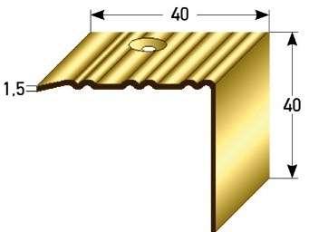 Farbe/colour L / l (m) 205 Treppenkante 10 x 30 x 1,2 mm, Messing poliert, profilierte Riffelung, gebohrt stair nosing 10 x 30 x 1,2 mm, brass polished, fluted profile, drilled MESSING poliert brass