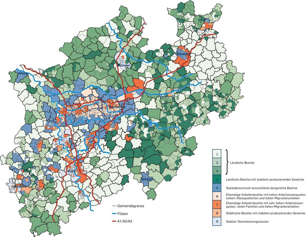 wege zur metropole ruhr zentrale ergebnisse 5 Abbildung 1: Clusterverteilung der kleinräumigen Bezirke