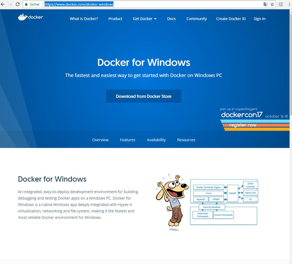 Docker for Windows Native, in Windows integrierte Anwendung Verwendet Hyper-V als Virtualisierungsumgebung Erlaubt die