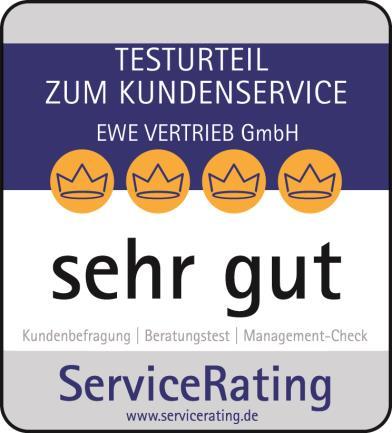 2. Ratingergebnis ServiceRating vergibt der EWE VERTRIEB GmbH das Testurteil zum Kundenservice sehr gut mit der Auszeichnung durch vier Kronen.