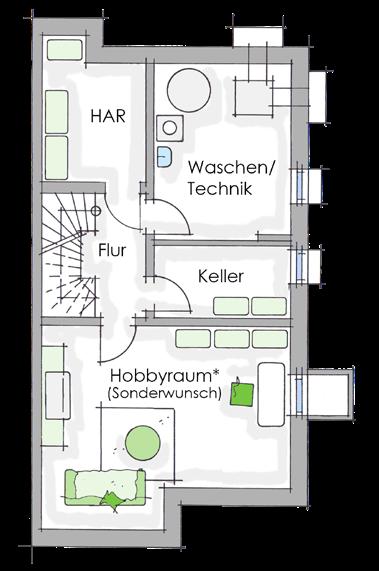 Doppelhaushälften 2 + 4 Kellergeschoss Doppelhaushälfte 2/4 - KG Wohn- und