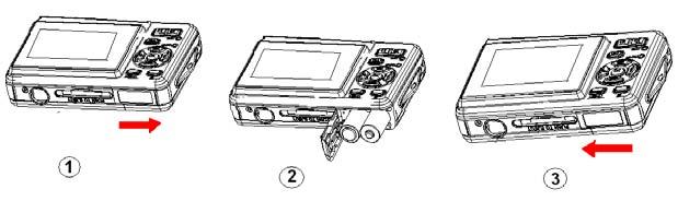 2. Vorbereitung zur Inbetriebnahme Einlegen der Batterie 1. Öffnen Sie die Batteriefachklappe wie dargestellt. 2.