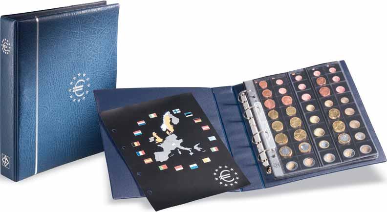 Euro-Kursmünzen 29 OPTIMA Euro-Vordruckalbum Komplett-Album im blauen 4-Ringbinder aus Kunststoff inkl. 5 OPTIMA-Hüllen für 25 komplette Euro-Kursmünzensätze.