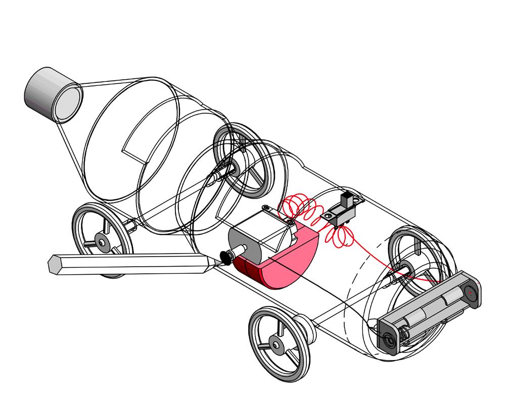 Bauanleitung 11.26 1 Den Motor (2) auf die Motorhalterung auflegen und von außen die Position der Motorachse mit Edding markieren. An dieser Markierung einen Kreis (ca. mm) ausschneiden.