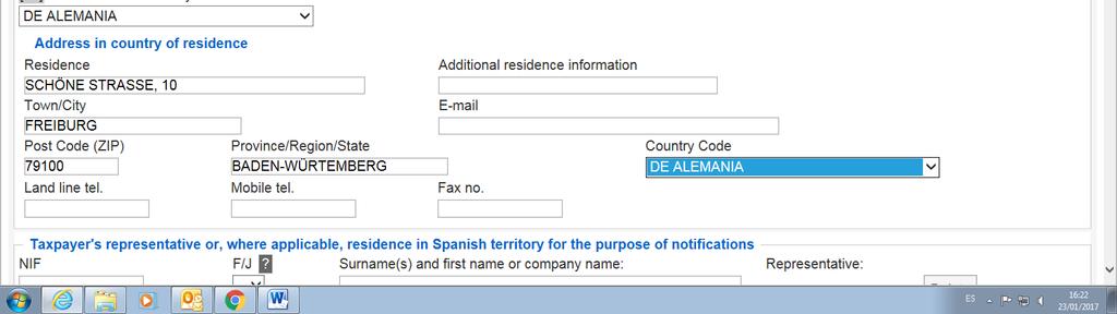 residence Country Code): Wählen Sie Alemania Als Tax residence wählen Sie DE Alemania Persönliche Daten: