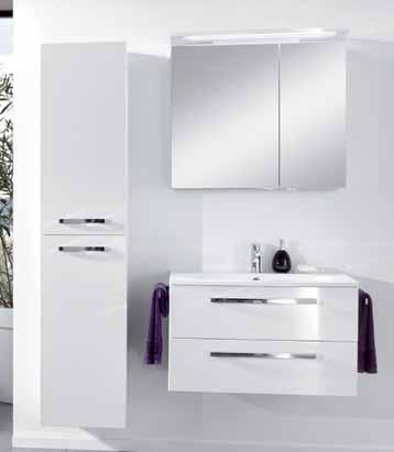 Breite 80 cm, Spiegelschrank mit LED- Beleuchtung, Waschtischunterschrank mit 2 Auszügen und Mineralwaschtisch, hochglänzend weiß oder anthrazit 3 Hochschrank ca.