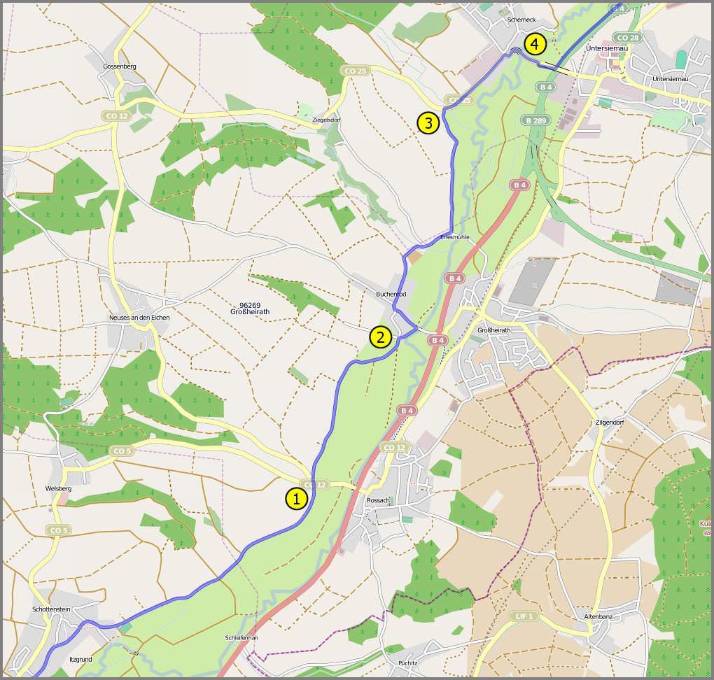 55,8 Am Abzweig weiter geradeaus fahren. Am Ortseingang Buchenrod rechts, links und wieder rechts abbiegen. 00 Meter nach dem Ort nochmals rechts abbiegen und dann immer dem Weg in Flußnähe folgen.