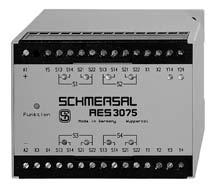 Sichere Signalauswertung AES 3075 Überwachung von magnetischen Sicherheits-Sensoren der Reihe BNS 2 Sicherheitskontakte, STOP 0 4 Meldeausgänge 2 sichere Halbleiterausgänge umschaltbare