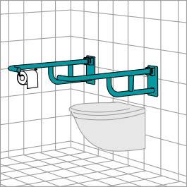 1136 Wenn Sie Ihr WC-Becken auch seitwärts erreichen oder verlassen wollen, bietet sich als Stützhilfe der Niro-Pe-Wandklappgriff einzeln oder als Paar an.