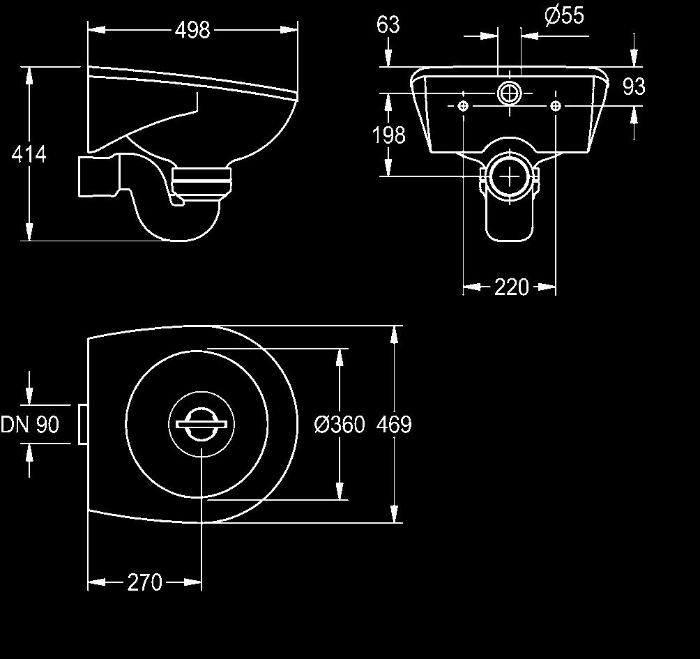 Inklusive Befestigungsmaterial. Siphon aus Kunststoff DN 90/100 mit waagerechtem Abgang. Mit Ablaufschutz aus Chromnickelstahl zur Verhinderung von Verstopfungen.