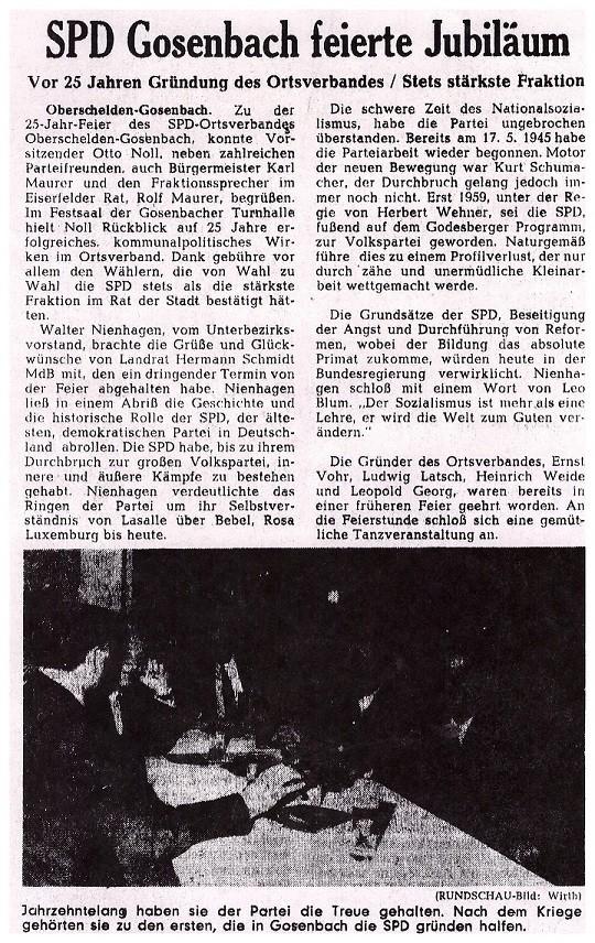 1970 25 Jahre SPD Gosenbach/Oberschelden Im Jahr 1970 konnte der SPD-