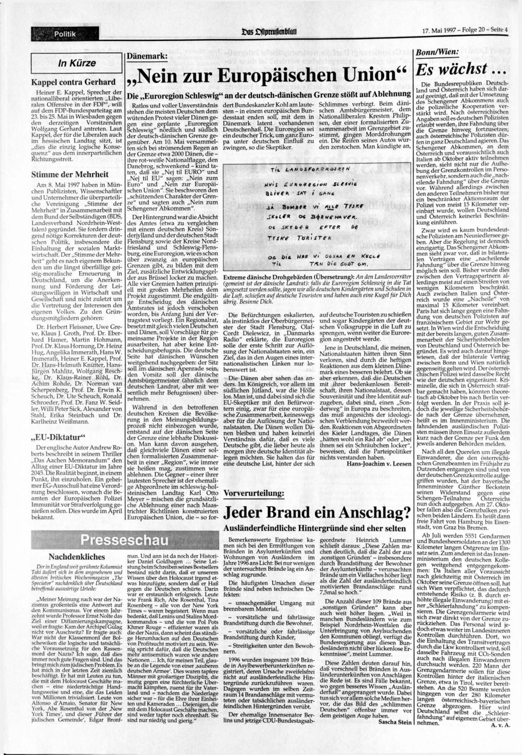 Politik t^05 Xiprniritnlj(ail 17. 1997 - Folge 20 - Seite 4 In K ü r z e Kappel contra Gerhard Heiner E.