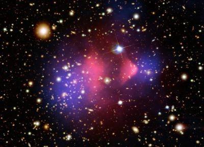 Dunkle Materie: Gravitationslinsen Kollidierende Galaxienhaufen ( Bullet -Cluster) Gravitationslinsen: Verteilung der grav.