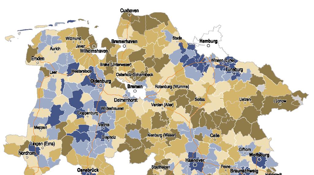 VNO Grundlagen und Rahmenbedingungen 33 2.4 Bevölkerungsentwicklung und Demografischer Wandel als Einflussfaktoren auf die Nachfrage im ÖPNV 2.4.1 Bevölkerungsentwicklung in Niedersachsen und im Landkreis Harburg Die aktuelle 13.