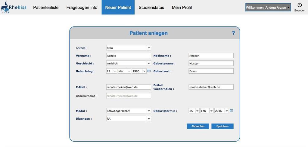 Die Patientinnen Ihrer Praxis/Klinik werden in einer Liste angezeigt. Sie können diese Liste jederzeit umsortieren, indem Sie auf den Spaltenkopf klicken.