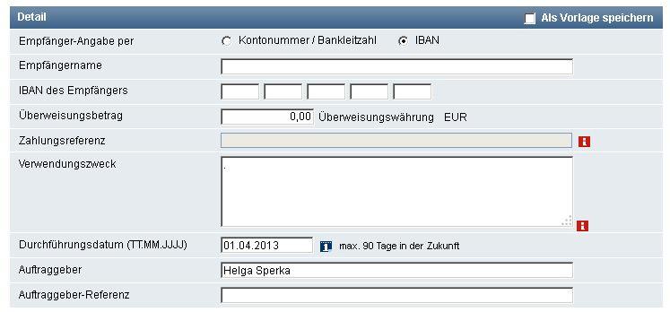 Online Banking-SEPA (Beispiel ERSTE) Bankkontonummer und Bankleitzahl des Dienstleitungszentrums dürfen nur für Haftungszahlungen verwendet werden Verwendungszweck: Durch Eingabe eines Kürzels AGH,