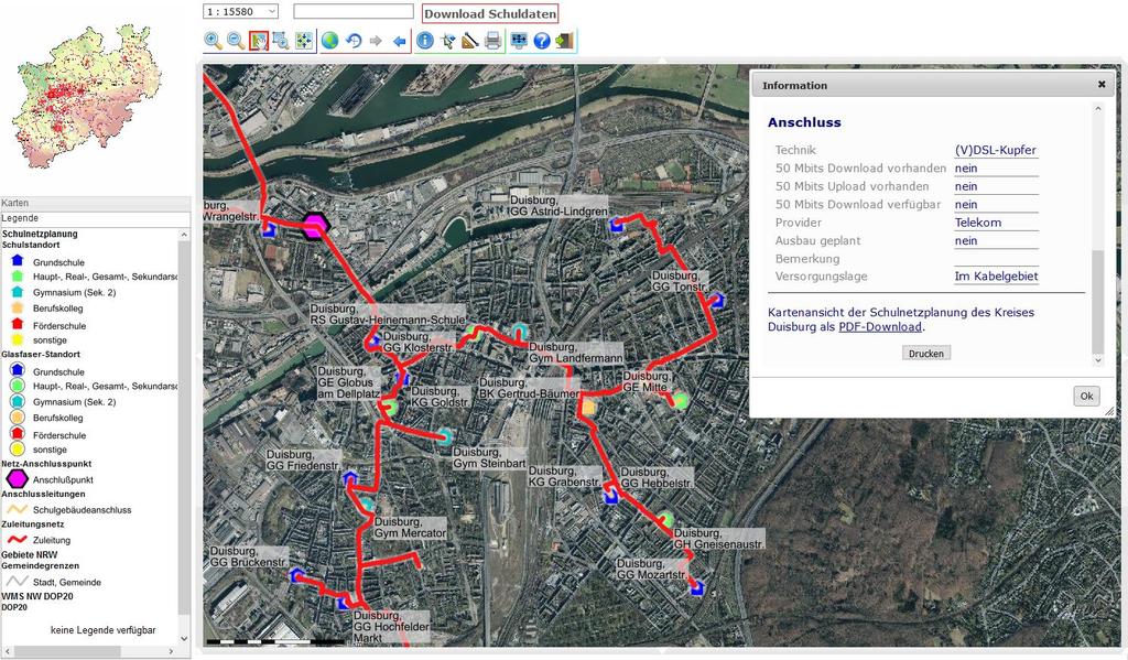 Im Web-GIS können Daten zu einzelnen Schulstandorten abgefragt,