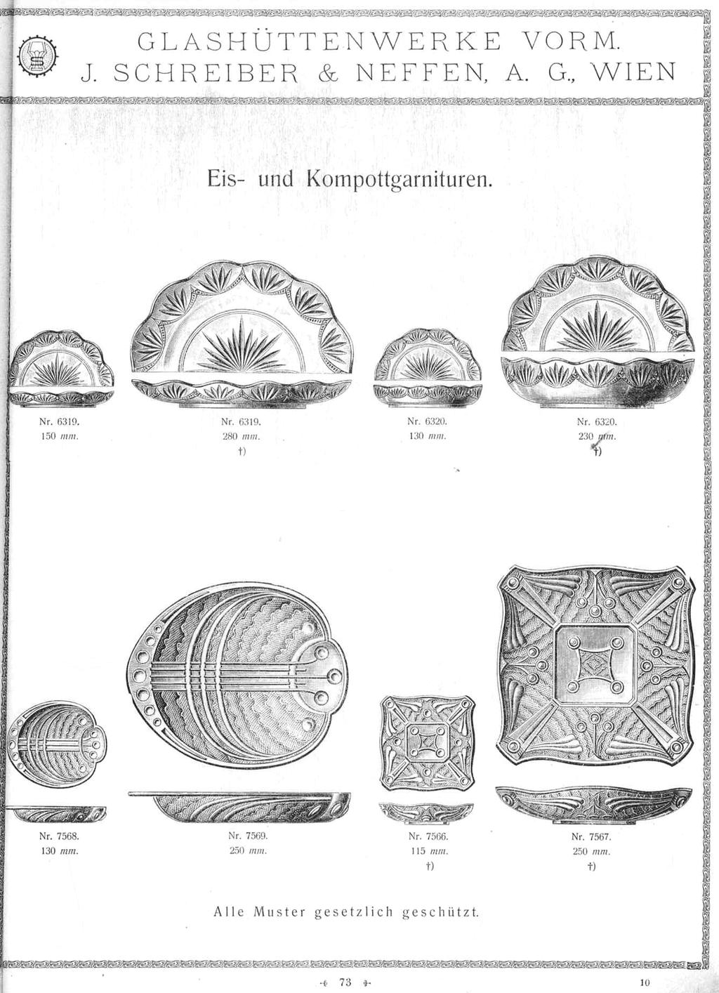Abb. 2006-4-02/079 MB Pressglas Schreiber 1915, Tafel 73, Eis- und Kompottgarnituren