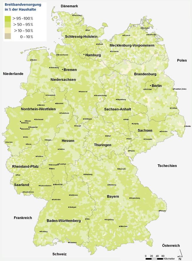 18 3 Kartenwerke Darstellung für Deutschland für 1 Mbit/s alle Technologien. Darstellung zusammengefasst auf Gemeindeebene.
