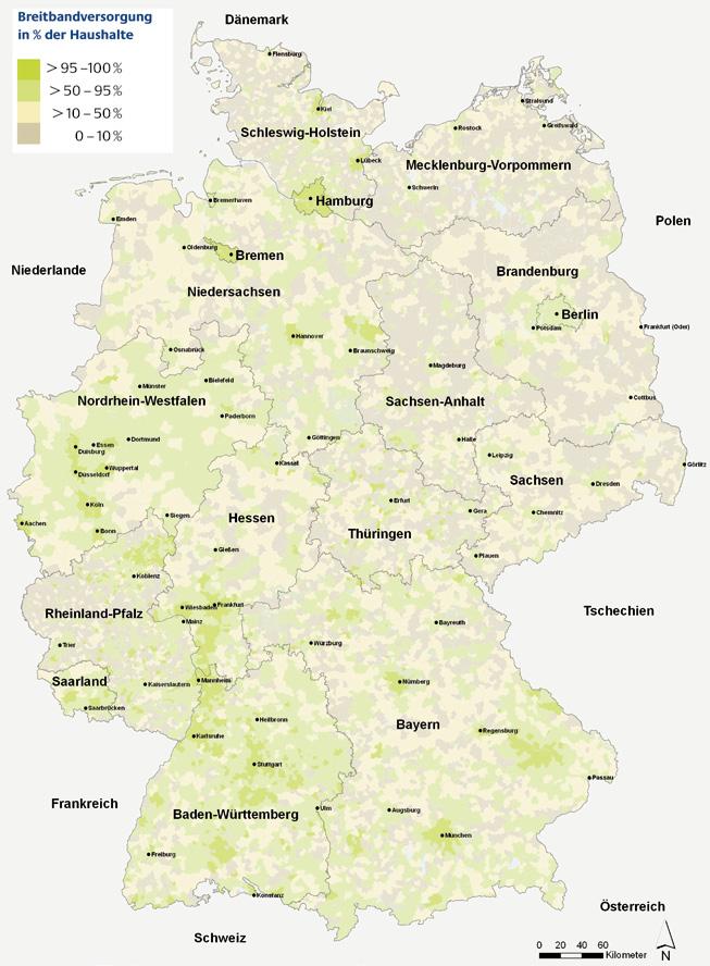 3 Kartenwerke 19 Darstellung für Deutschland für 16 Mbit/s alle Technologien. Darstellung zusammengefasst auf Gemeindeebene.