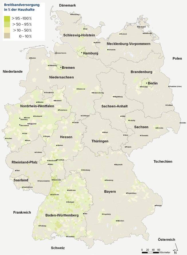 20 3 Kartenwerke Darstellung für Deutschland für 50 Mbit/s alle Technologien. Darstellung zusammengefasst auf Gemeindeebene.
